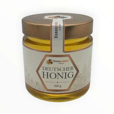 Bienenprodukte Shop Akazienhonig im 500g Glas mit hellem, klarem Honig und elegantem Etikett