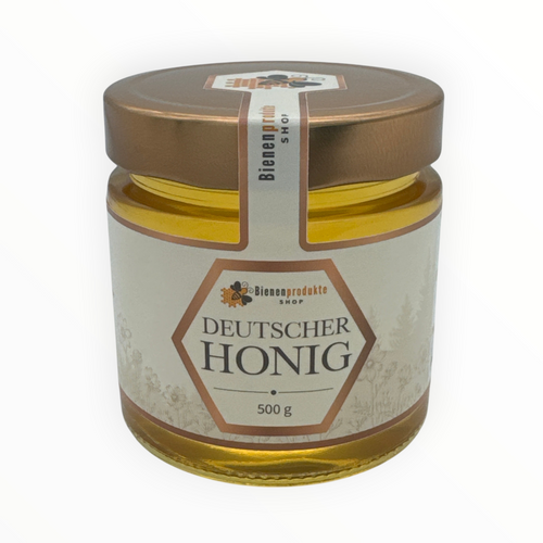 Bienenprodukte Shop Akazienhonig im 500g Glas mit hellem, klarem Honig und elegantem Etikett