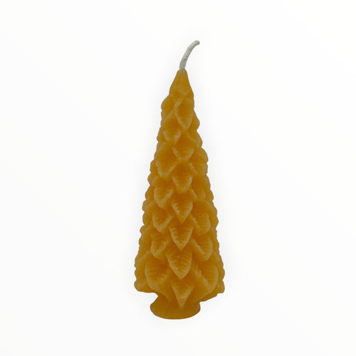 Handgegossene Bienenprodukte Shop Bienenwachskerze in Form eines 10 cm hohen Tannenbaums aus 100% Bienenwachs