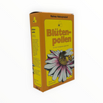 Bienenprodukte Shop Blütenpollen 500g Packung mit Illustration einer Biene auf einer Blume vor weißem Hintergrund