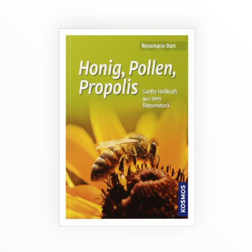 Bienenprodukte Shop Buch Honig Pollen Propolis von Rosemarie Bort mit Biene auf einer Sonnenblume