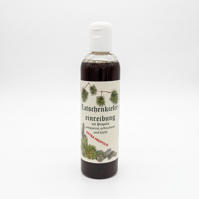 Bienenprodukte Shop Latschenkiefer-Einreibung mit Propolis in einer 250 ml Flasche zur erfrischenden Körpermassage