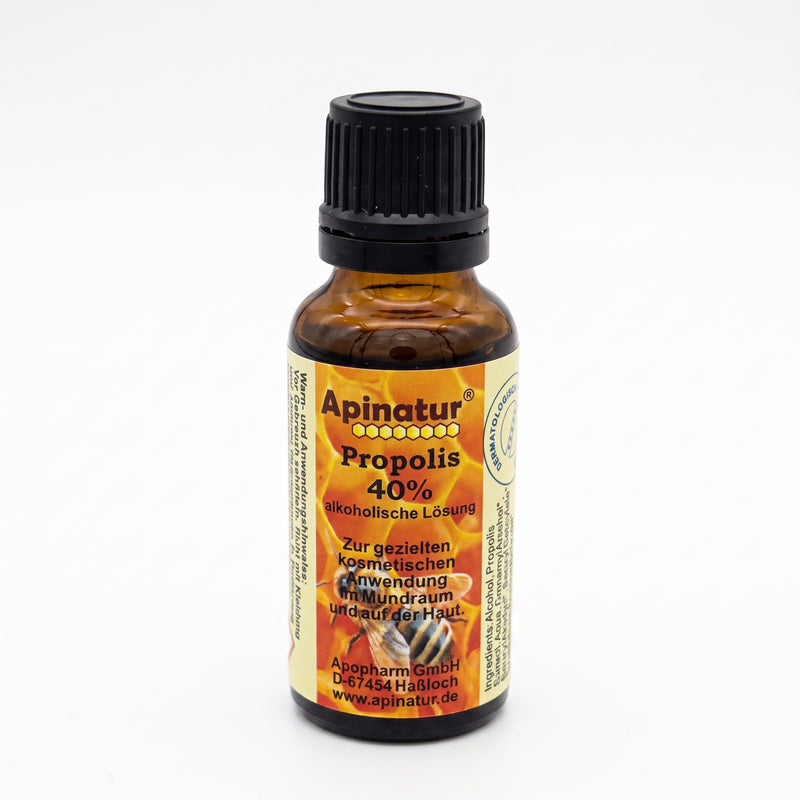 Bienenprodukte Shop Propolislösung 40% in einer 20ml Braunglasflasche mit Pipettenverschluss für präzise Anwendung