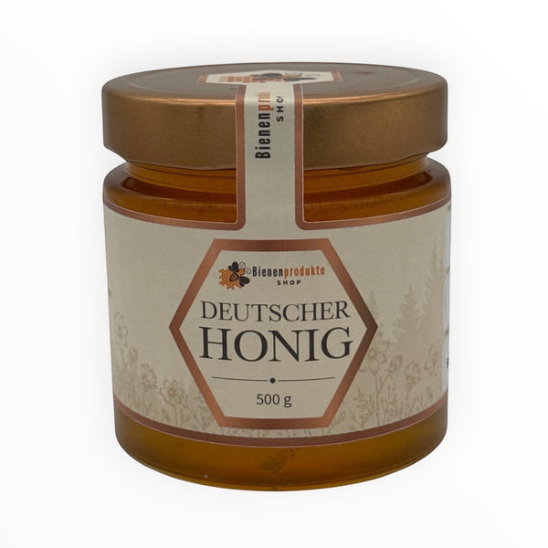 Bienenprodukte Shop Sommerblütenhonig im 500g Glas mit hellem, cremigem Honig und elegantem Etikett
