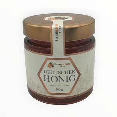 Bienenprodukte Shop Waldhonig im 500g Glas mit würzigem Aroma und dunkler Farbe